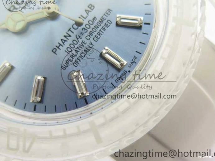 Best Phantomlab Edition 3AF White Dial Submariner VR3135 on Strap Rubber Blue Transparent Light 1109